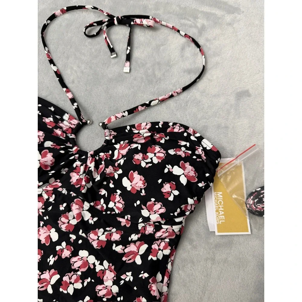 Michael Michael Kors Women's Floral-Print Bandeau Tankini Top $98 NEW XS